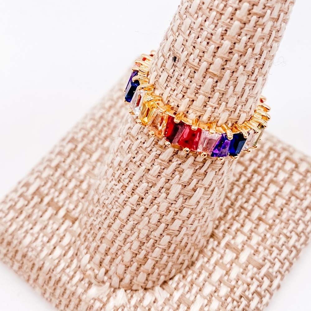 Rainbow Eternity Band Rings Size 7 & 8 - Picture 4 of 6